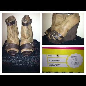 Brown buckle booties