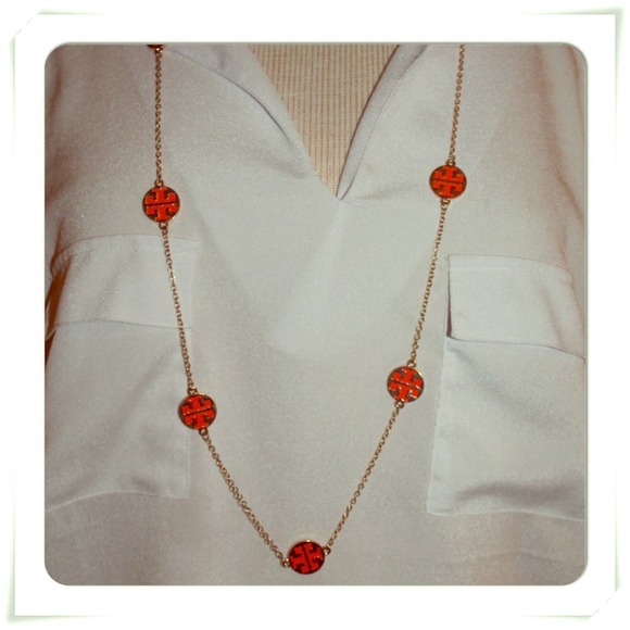 Orange & Gold long Medallion Necklace