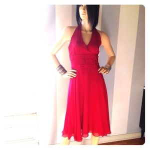 Deep Crimson silk chiffon halter dress 8