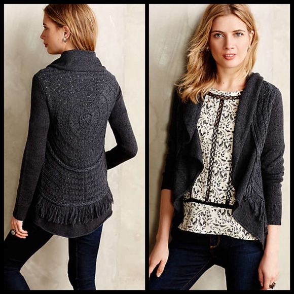 AnthroKnitted & Knotted Fringed Circle Cardigan
