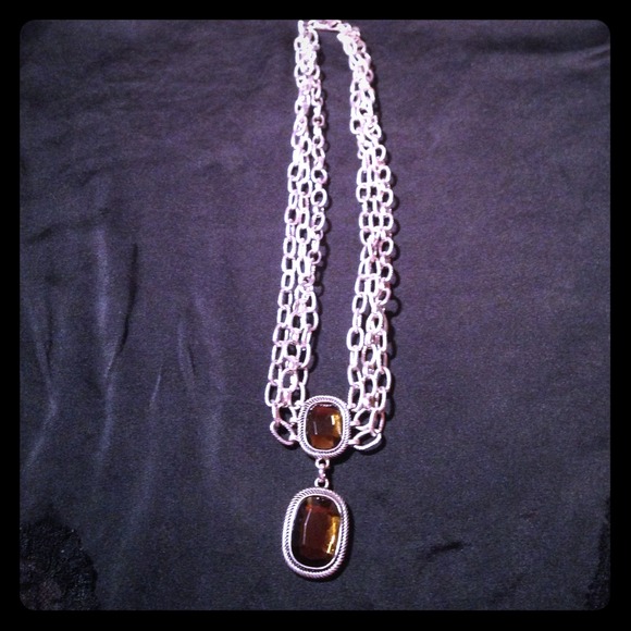 Silver looking necklace with two stones new