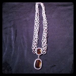 Silver looking necklace with two stones new