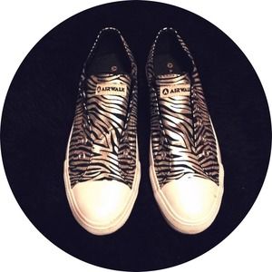 Metallic Grey And Black Zebra Converse Style Shoes