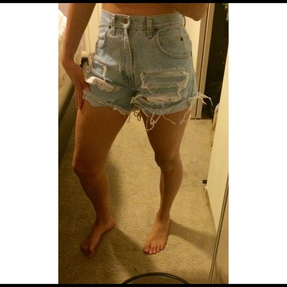 High waisted distressed shorts