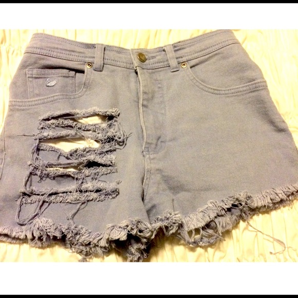 Light purple distressed high waisted jeans