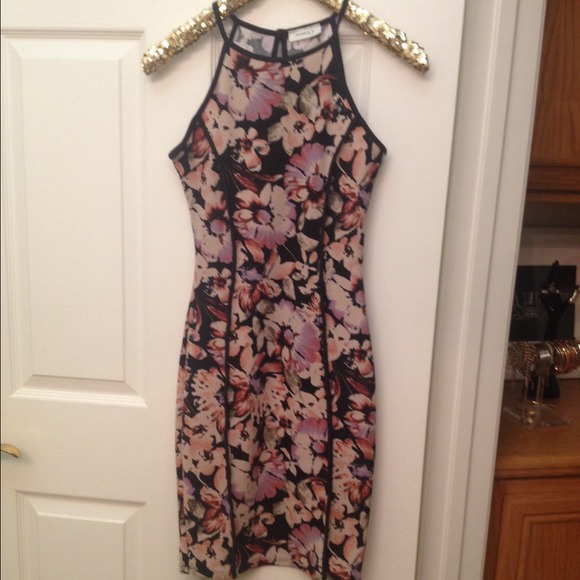 SOLD Knee length floral dress with piping