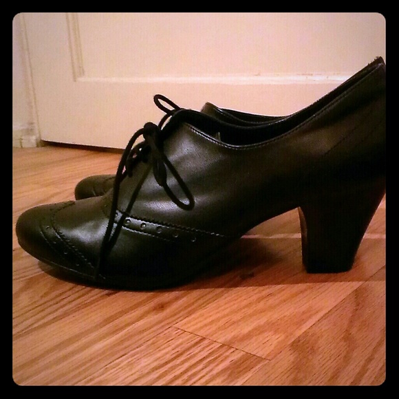 Black Oxford heeled booties