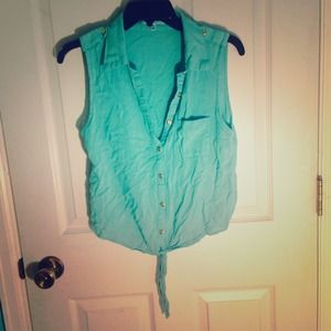 Teal Button Up Tie Top