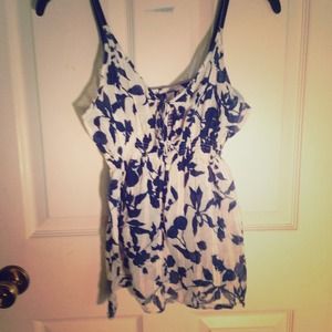 Cute Navy Floral Tank Top