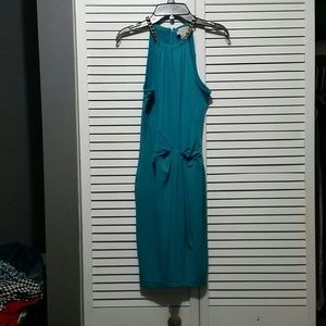 Michael Kors turquoise dress with gold chain