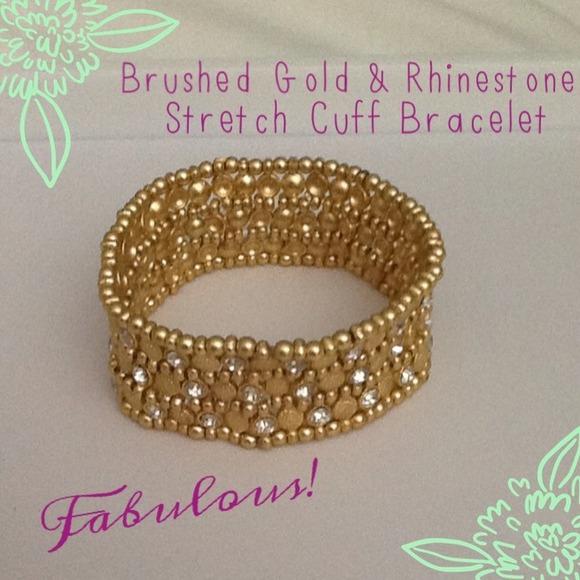 New Brushed Gold & Rhinestone Stretch Cuff!
