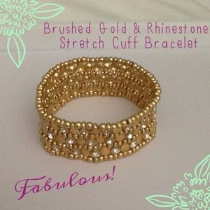 New Brushed Gold & Rhinestone Stretch Cuff!
