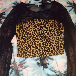 Cheetah print top with mesh sleeves