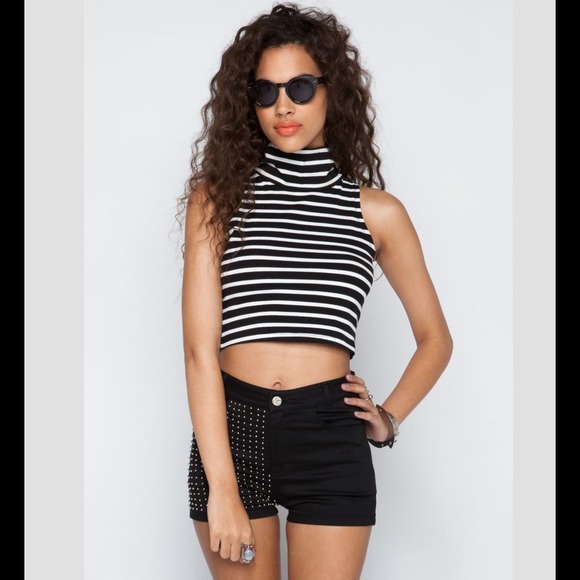 Striped turtle neck crop top