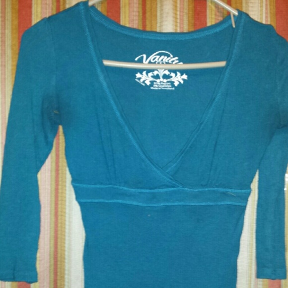 Dark teal low v neck shirt