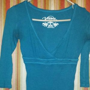 Dark teal low v neck shirt