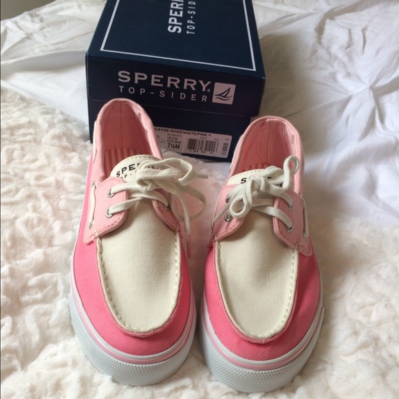 Pink and White Sperrys