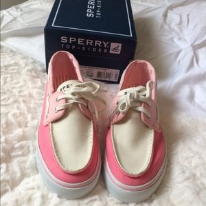 Pink and White Sperrys