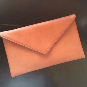 JCrew chestnut brown leather Stationary Clutch