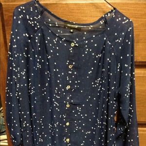 Navy Blue w/white polka dot Sheer Blouse