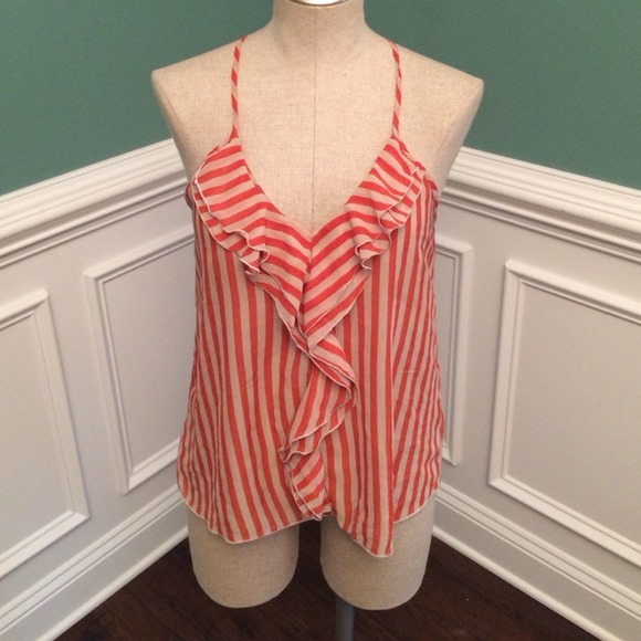 Cream and orange stripe top w/ ruffles