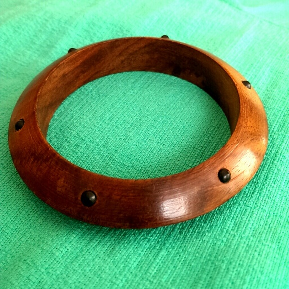 Stackable Wooden Bangle with Metal Studs - Picture 2 of 4