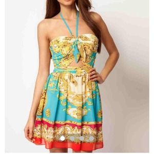 Asos Lipsy Scarf Print Cutout Dress US 8 UK 12