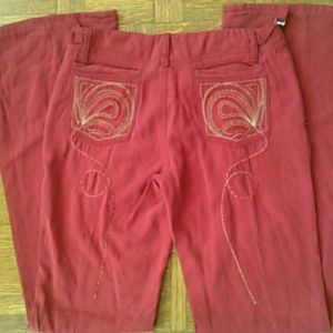 DA-NANG RED SILK EMBELLISHED FLARES - XS
