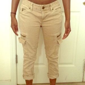 Beige/Khaki Cargo Pants, With Side Pockets