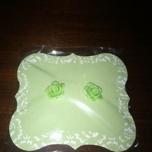 Green rose bud stud earrings