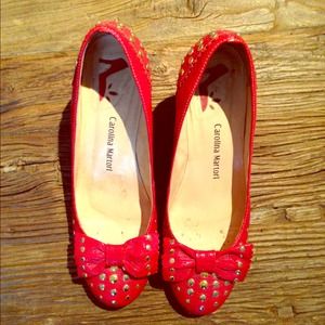 Cute red heels with bow and golden studs!