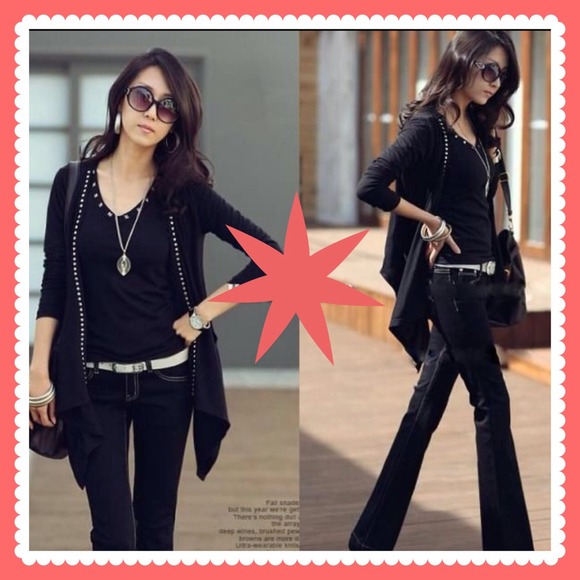 Trending Riveted Blk Cardigan Handkerchief Hem