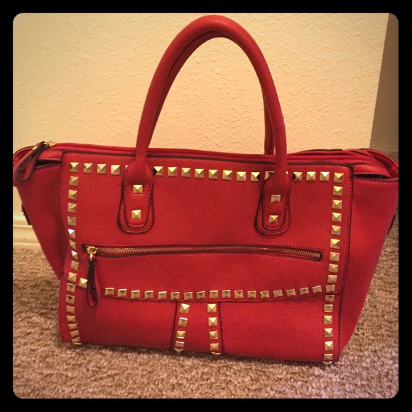 Red studded purse