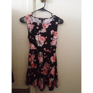F21 Rose Print Fit & Flare Dress