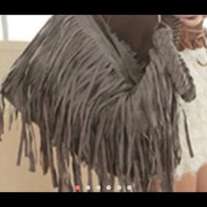 Grey suede fringe,cross body with adjustsble strap