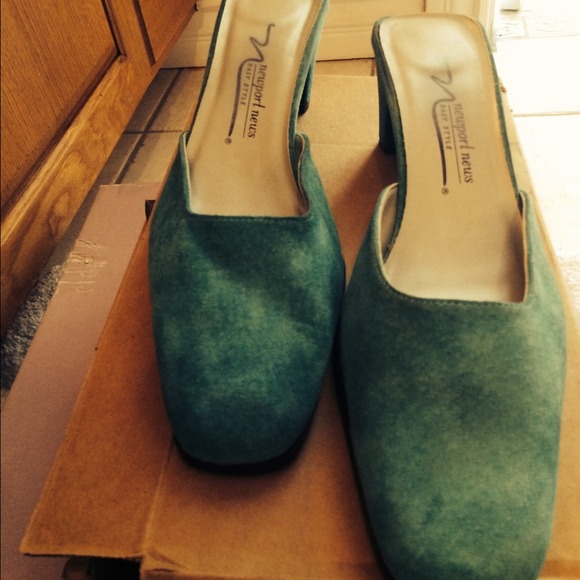 Teal sueded slip on shoes - size 8.5