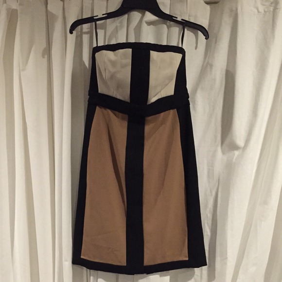 Tan, cream and Black color block dress