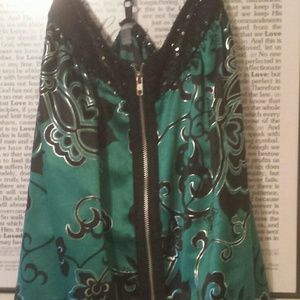 Teal and black zipper front feels like silk