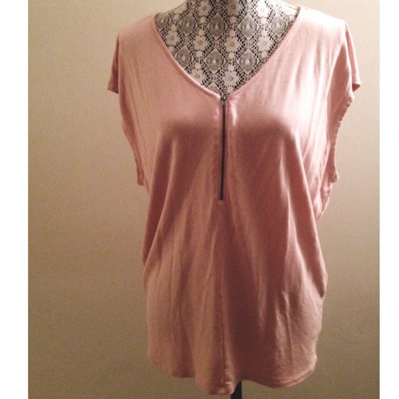 F21 rose pink zippered knit batwing top