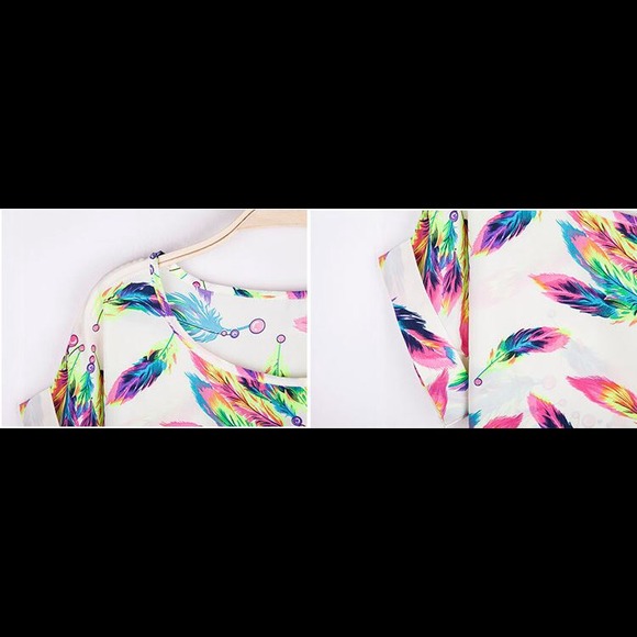 Rainbow feather oversized chiffon tunic top - Picture 2 of 2