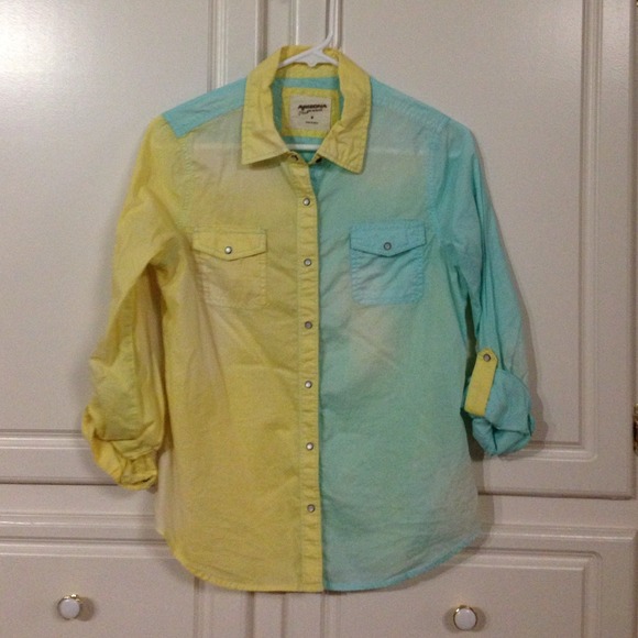 Yellow & Aqua Button Up Shirt / Arizona / Medium - Picture 1 of 3