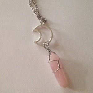 Reduced Moon w/ wire wrapped rose Quartz necklace
