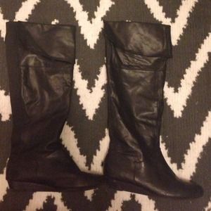 Black faux leather boots