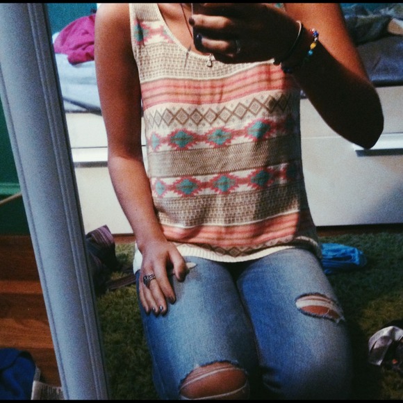 Aztec print sweater tank top