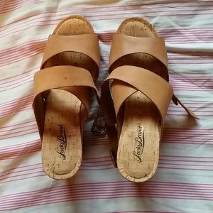 Tan leather strappy wedges