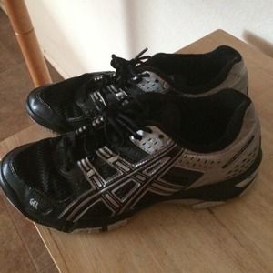 Black and silver Asics shoes