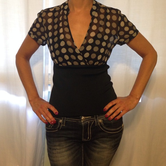 Partially sheer Express polka dotted top. - Picture 2 of 4
