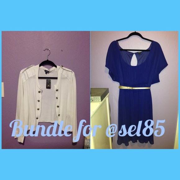 Bundle blue dress and military cardigan