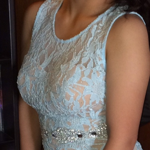 Crystal blue laced prom dress - Picture 3 of 4
