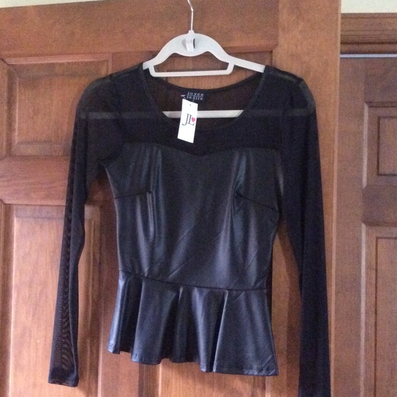 Faux Leather and sheer peplum top